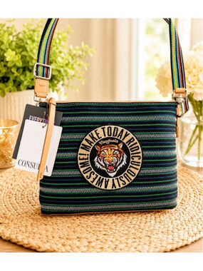 NEW Consuela Dwight Downtown Crossbody Tiger Patch Canvas Leather Purse